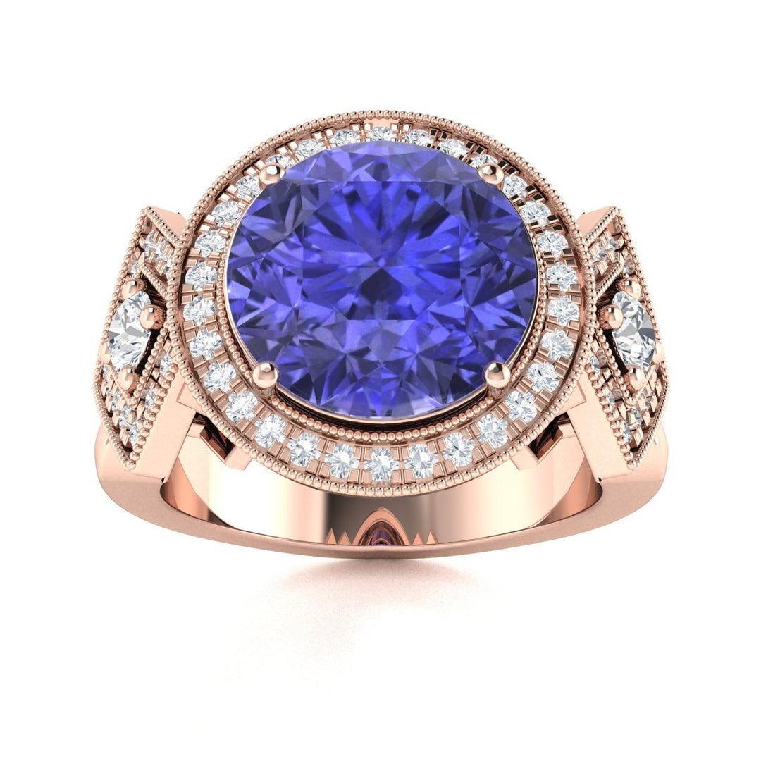 18KT Gold Tanzanite and Diamond Ladies Ring (Tanzanite 6.76 cts. White Diamond 0.37 cts.)