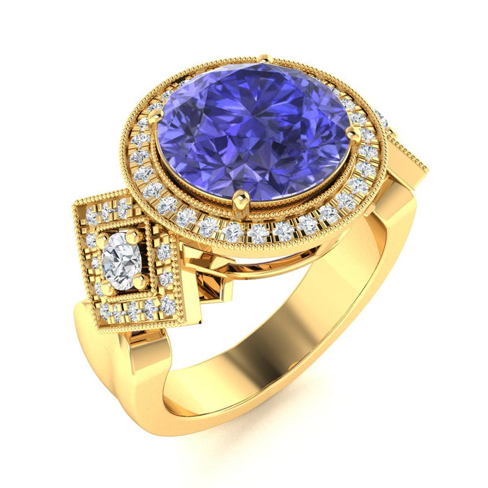 18KT Gold Tanzanite and Diamond Ladies Ring (Tanzanite 6.76 cts. White Diamond 0.37 cts.)