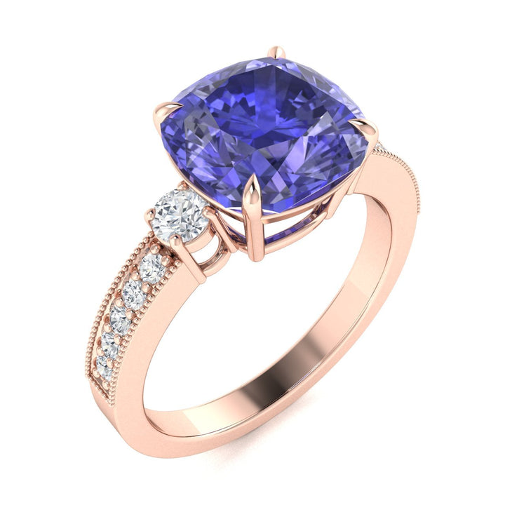 18KT Gold Tanzanite and Diamond Ladies Ring (Tanzanite 7.26 cts. White Diamond 0.46 cts.)