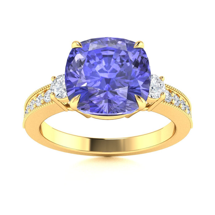 18KT Gold Tanzanite and Diamond Ladies Ring (Tanzanite 7.26 cts. White Diamond 0.46 cts.)