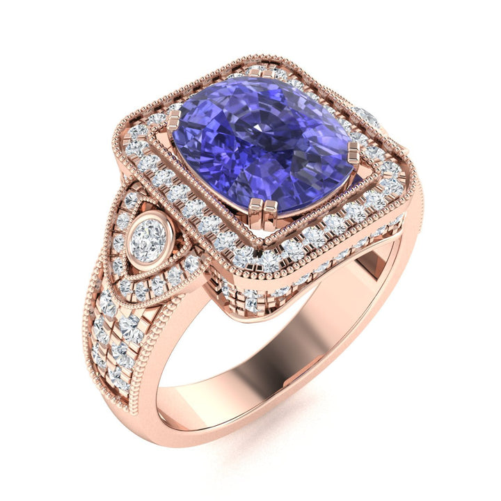 18KT Gold Tanzanite and Diamond Ladies Ring (Tanzanite 9.93 cts. White Diamond 1.28 cts.)