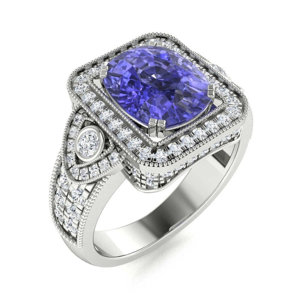 18KT Gold Tanzanite and Diamond Ladies Ring (Tanzanite 9.93 cts. White Diamond 1.28 cts.)
