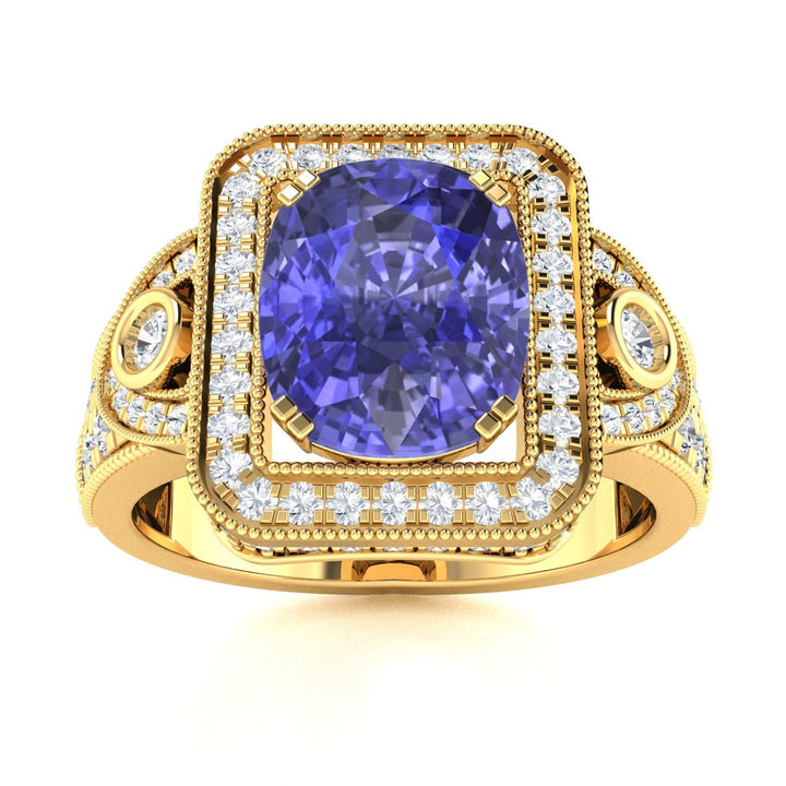 18KT Gold Tanzanite and Diamond Ladies Ring (Tanzanite 9.93 cts. White Diamond 1.28 cts.)