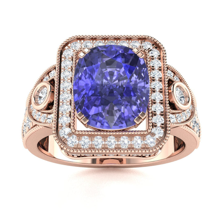 18KT Gold Tanzanite and Diamond Ladies Ring (Tanzanite 9.93 cts. White Diamond 1.28 cts.)