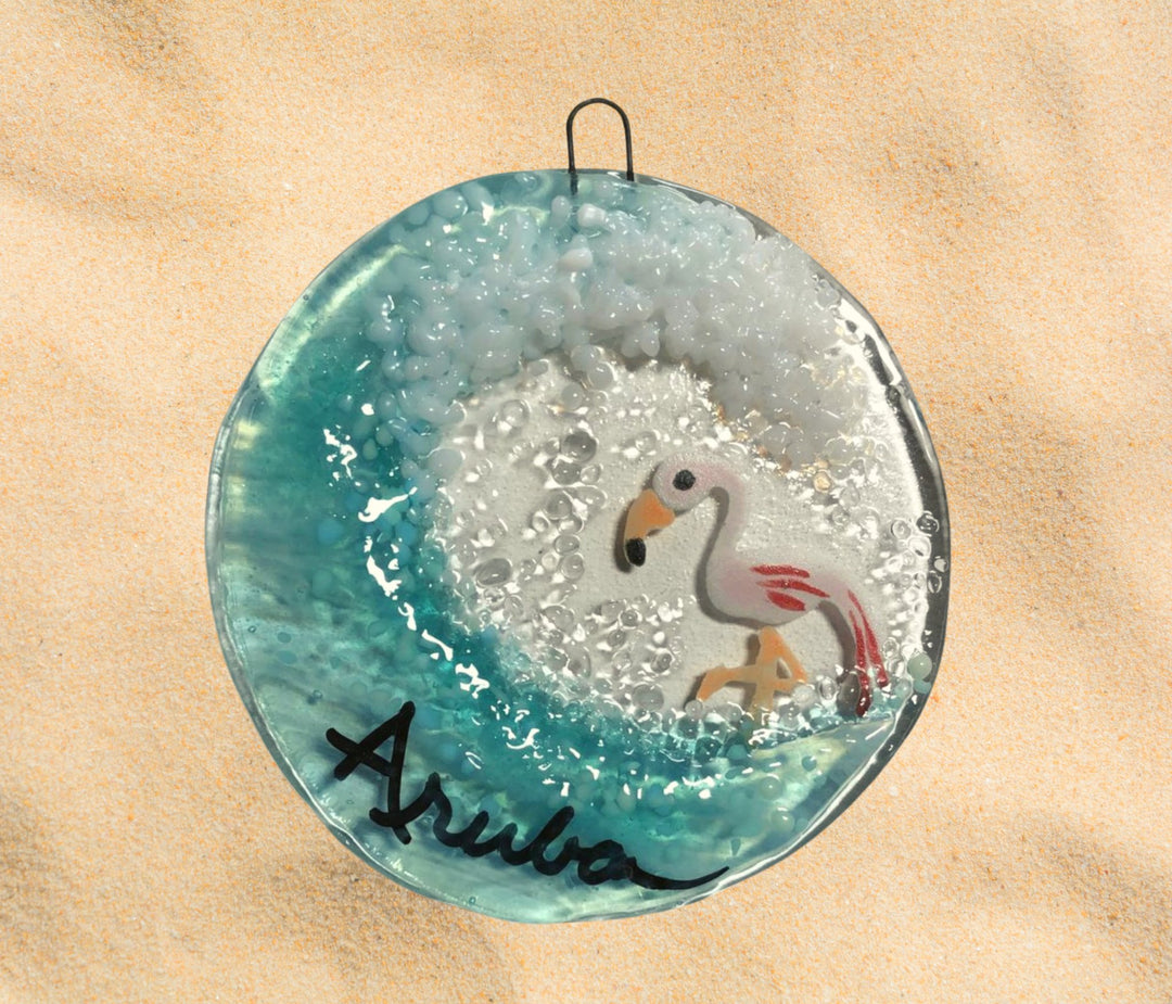 Hand Drawn Glass Sun Ray Catcher - Flamingo