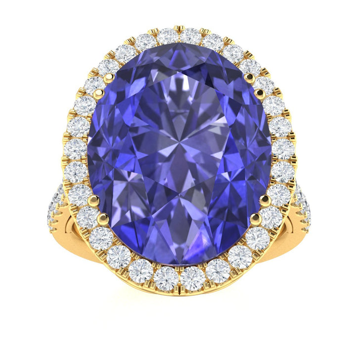 One-of-a-Kind 14kt Gold Oval brilliant Tanzanite and Diamond Ladies Ring (Tanzanite 10.00 cts. Diamonds 0.75 cts.)