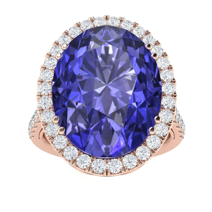 One-of-a-Kind 14kt Gold Oval brilliant Tanzanite and Diamond Ladies Ring (Tanzanite 10.00 cts. Diamonds 0.75 cts.)